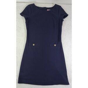 Lilly Pulitzer LAYTON SHIFT DRESS SIZE medium Gold Buttons Navy Ottoman Blue